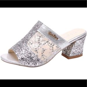 Silver sequin / glitter heels, 10